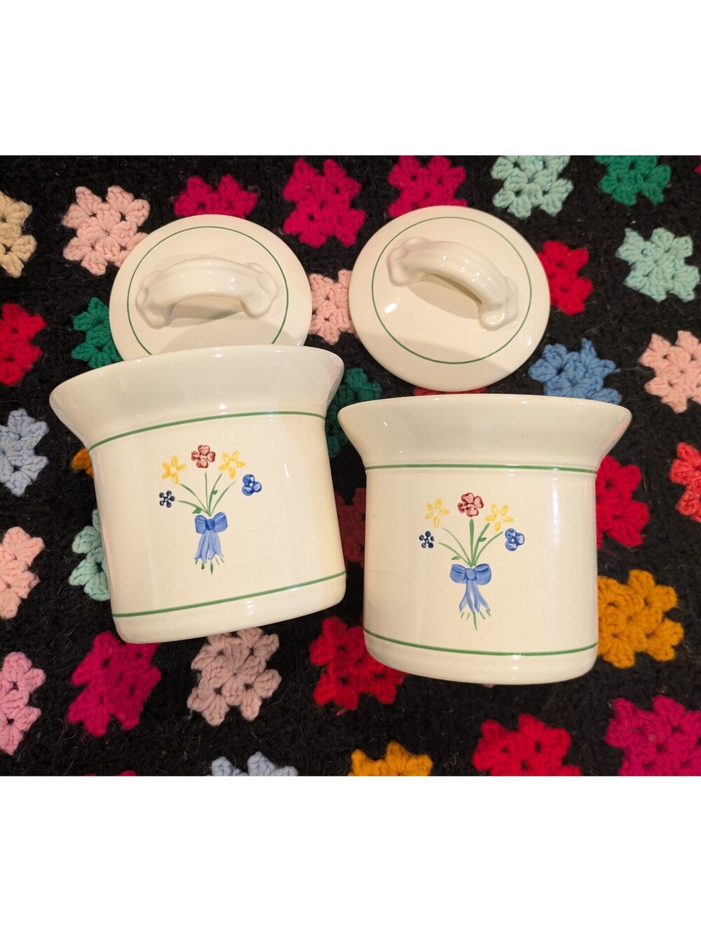 Vintage Cottagecore Ceramic Canisters with lids, Pfaltzgraff Floral Pattern